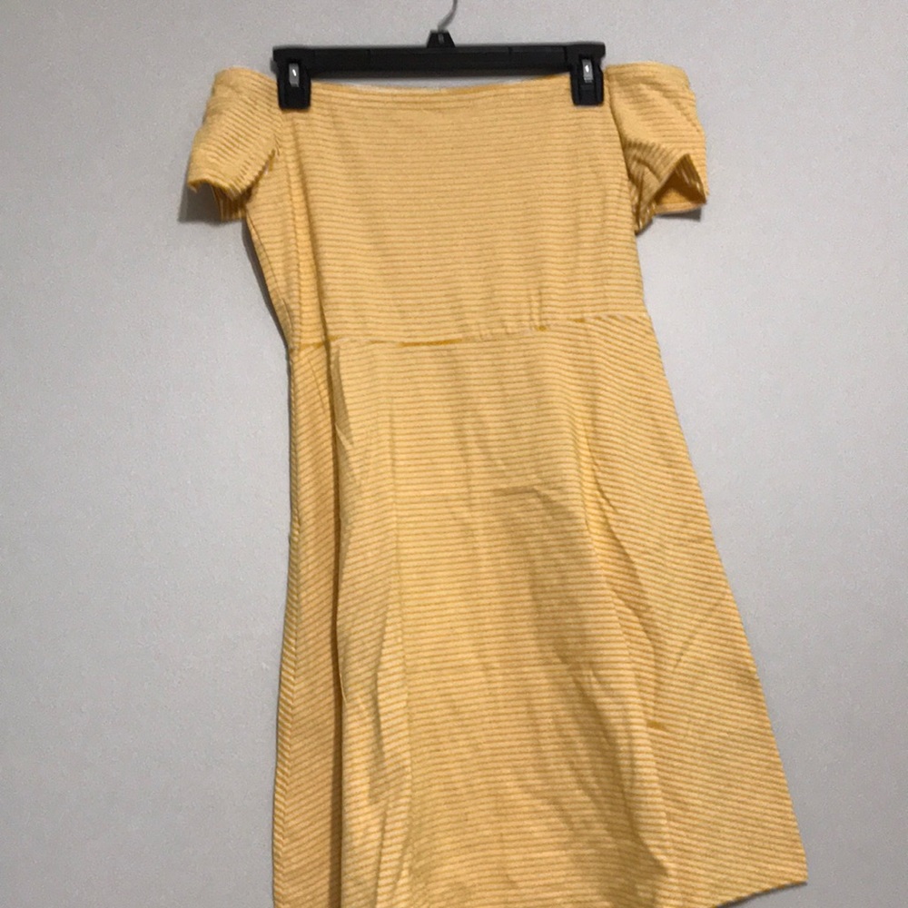 yellow striped over the shoulder dress